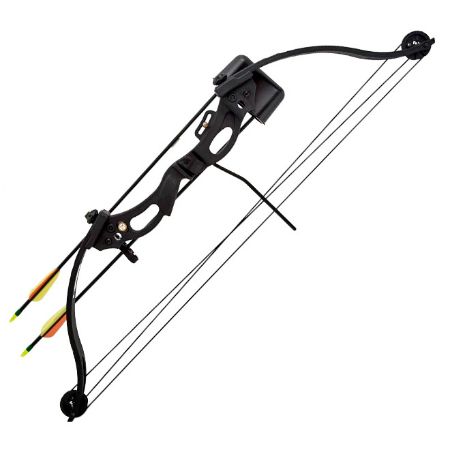 Лук дет. блочный черн., Kirupira, 9 кг, (полочка,прицел рег.,крага,ключ,кивер,напальчник,2 стрелы)